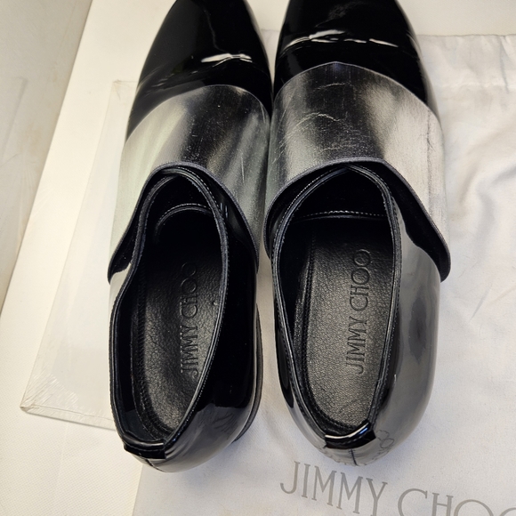 JIMMY CHOO sz 40 Men's Black Silver Stripe Classic Leather Shiny Dress Shoes - Picture 8 of 12
